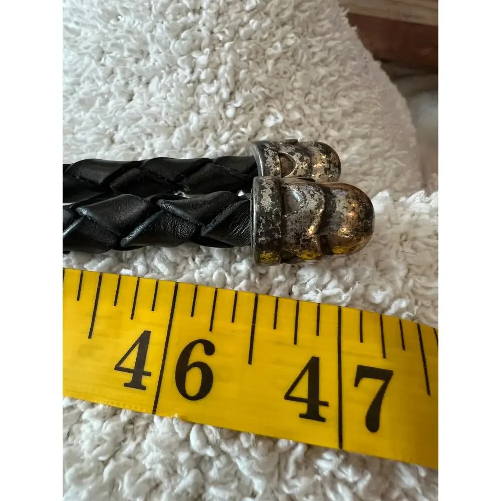 Brighton vintage 90's braided leather belt silver lariat buckle S M L XL black